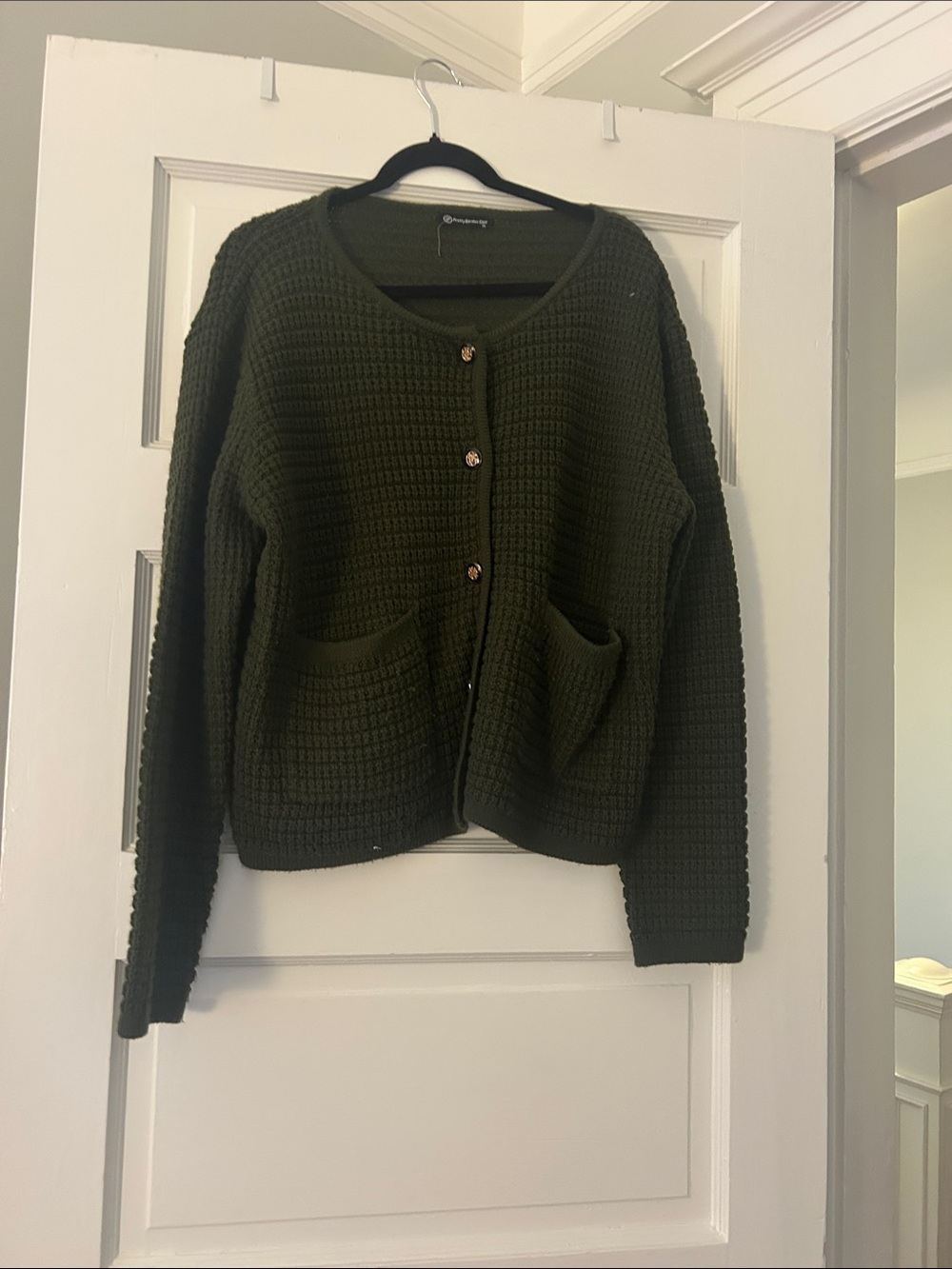 Olive Green Waffle Knit Button Cardigan Sweater